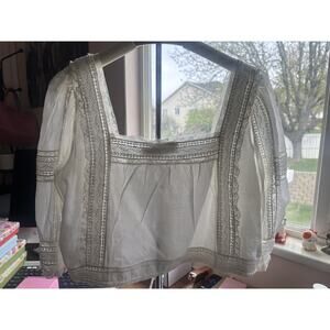 Polo Ralph Lauren Blouse Cream Lace Cotton Voile Bohemian Cropped SZ 0